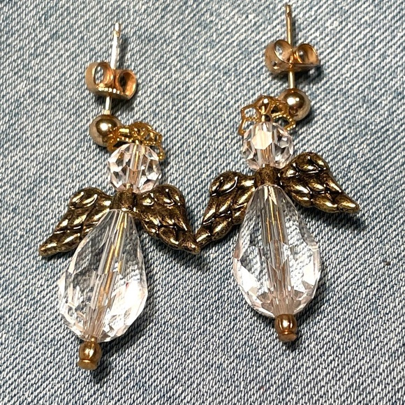 Gold tone clear crystal angel earrings​ - Picture 2 of 3